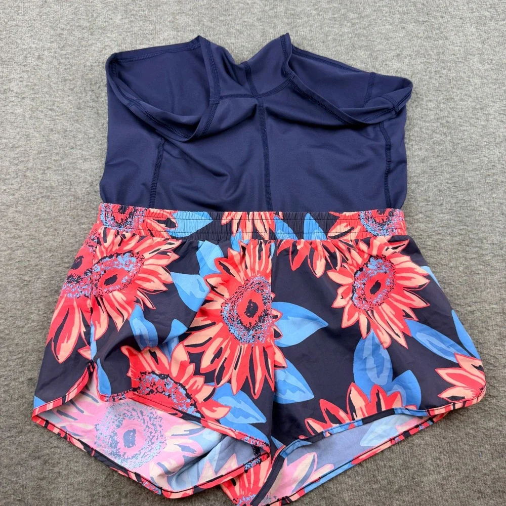 Aerie 2-in-1 Running Shorts Women's Small Navy Pink Sunflower Floral Chill Play‎